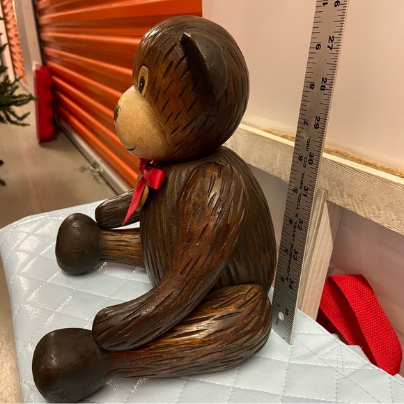 Vintage Solid Wood Jointed Teddy Bear Movable Arms Legs and Head Rare Christmas - Picture 4 of 13
